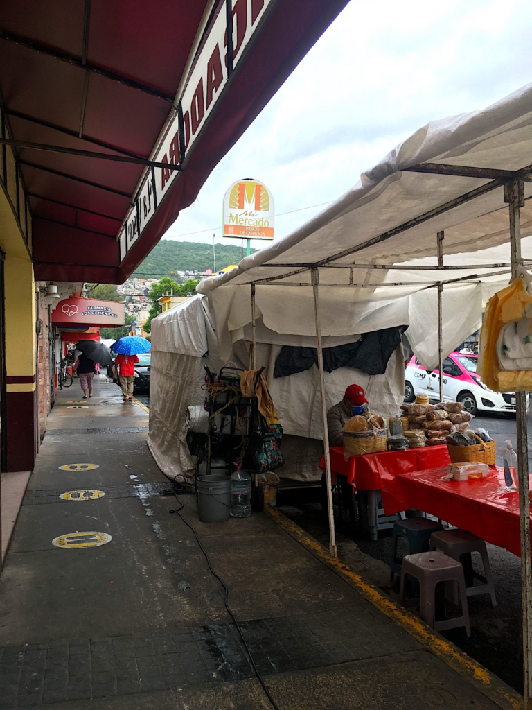 Market in the rain
